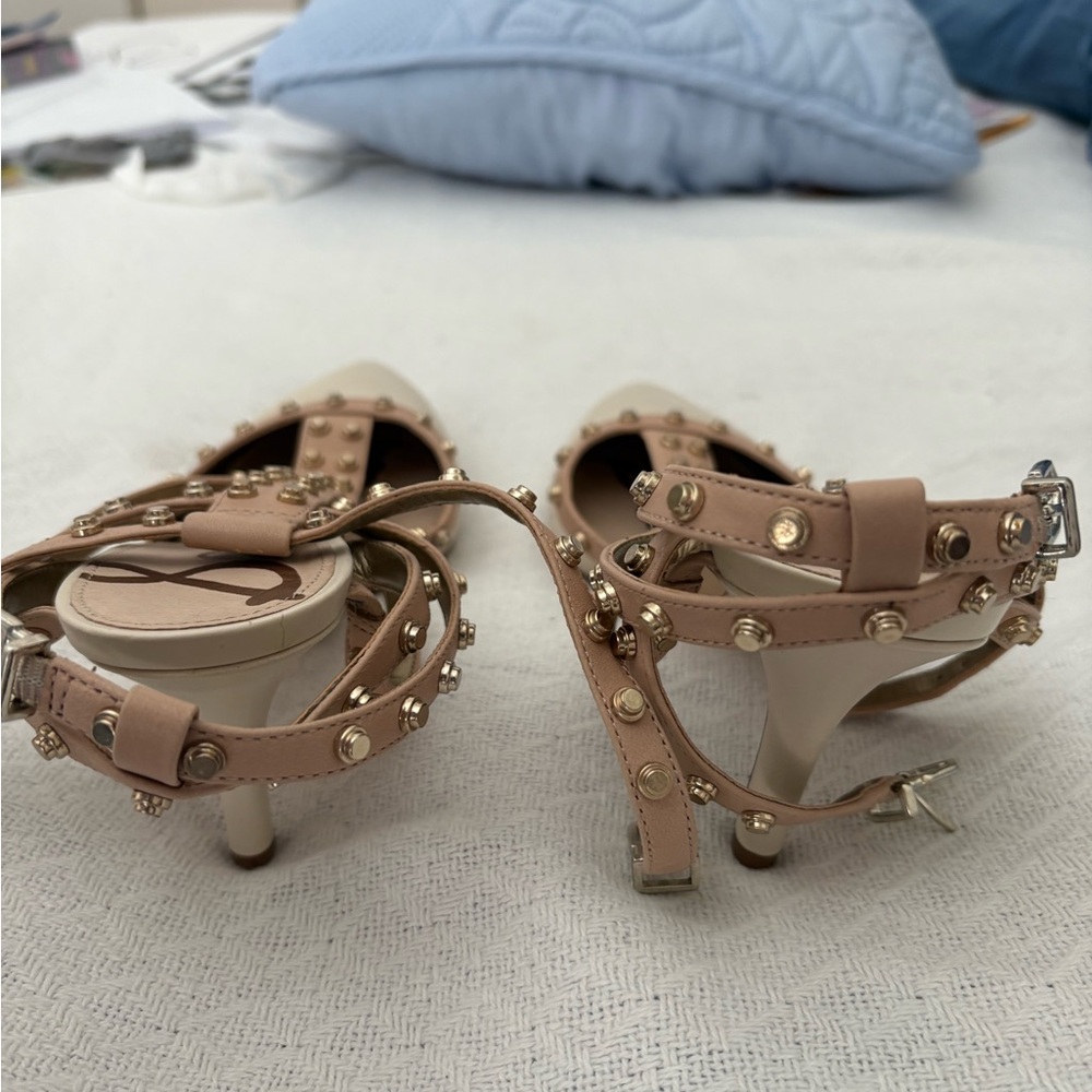 Sam Edelman Beige Studded 3 row Strappy Heels - Picture 4 of 7